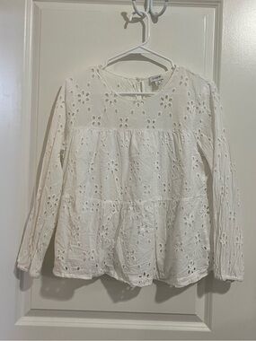 J. Crew Eyelet Tiered Long Sleeve Blouse